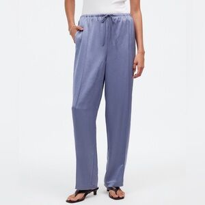 Madewell - Satin Pintucked Slim Pull-On Pants in Faded Indigo Blue